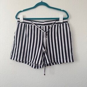 Striped Shorts Women's Size M Drawstring Waist Navy and White, Nautical, boating